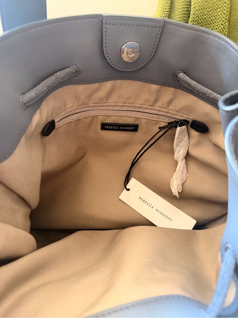 NWT Rebecca Minkoff Suede StuddedDrawstring Shoulder Bag - Blue/Gray - Picture 6 of 6